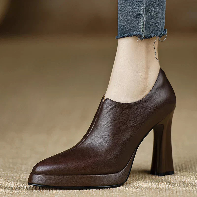 Women's High Heel Platform Block Heel Pumps Side Zip