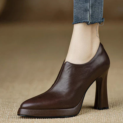 Women's High Heel Platform Block Heel Pumps Side Zip