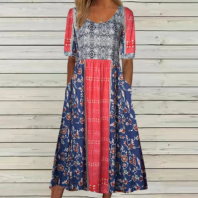 Women's Boho Print Casual Summer Midi Dress