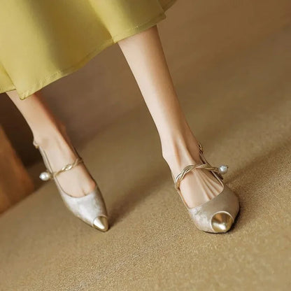 Women's Pearl Slingback Kitten Heel Pointed Toe Pumps