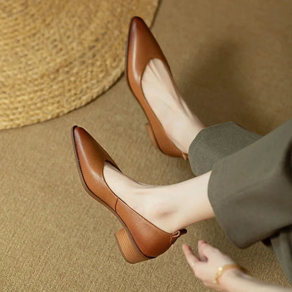 Women's Block Heel Pumps Pointed Toe Slip-On Work Shoes