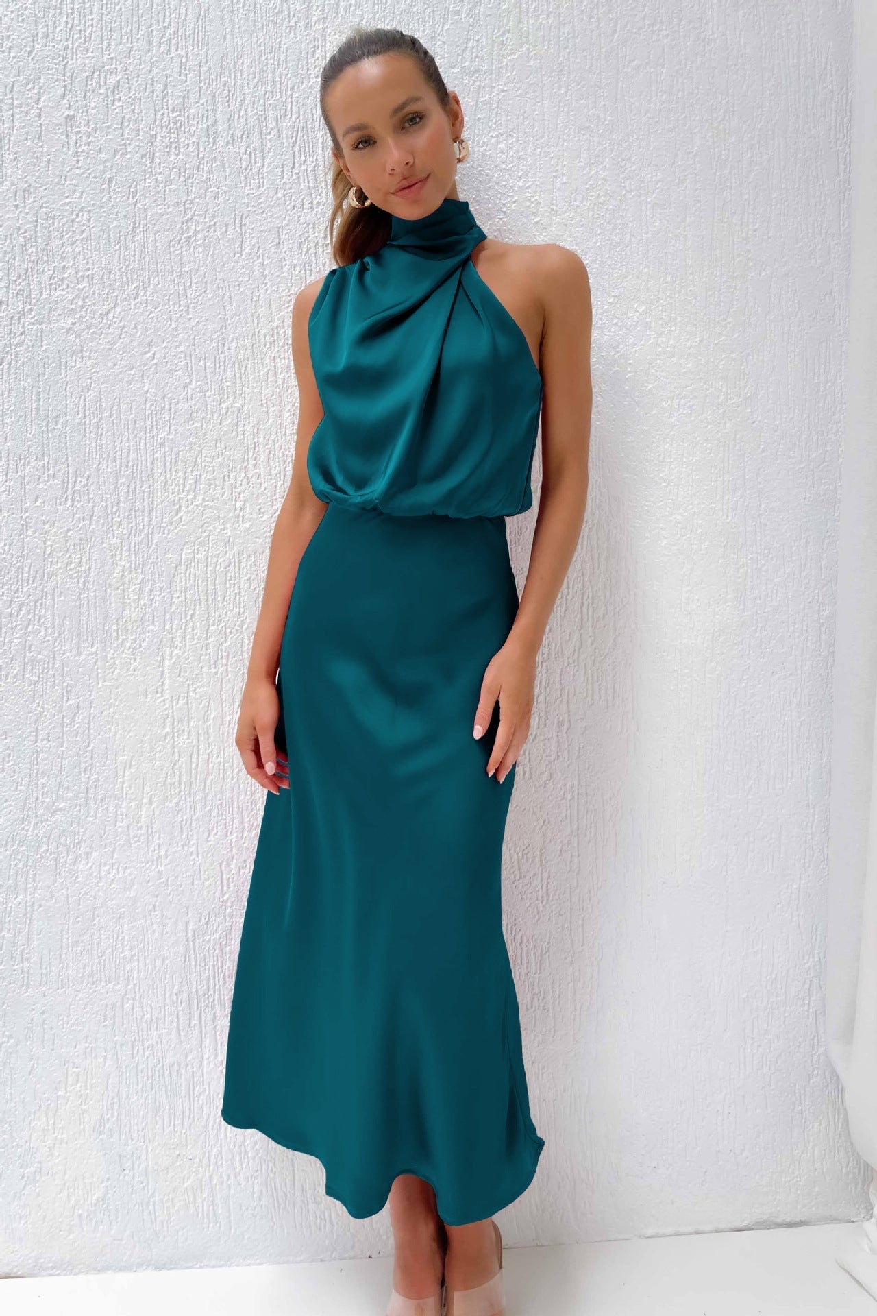 Women's Satin Halter Evening Maxi Dress