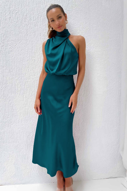 Women's Satin Halter Evening Maxi Dress