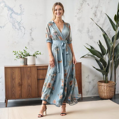 Women's V-Neck Flowy Midi Dress