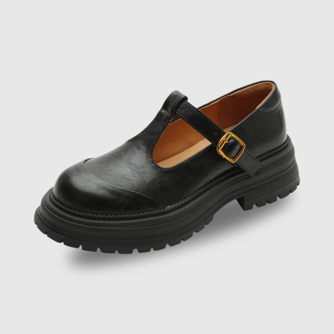 Women's T-Bar Mary Jane Brogue Round Toe Low Heel