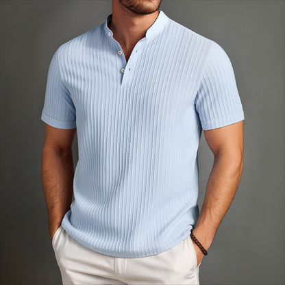 Caldero Linen Band Collar Popover Shirt