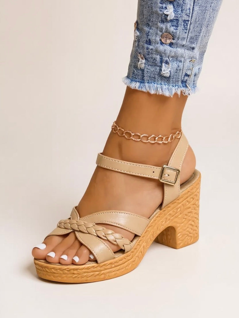 Women's Woven Block Heel Cushioned Sandals
