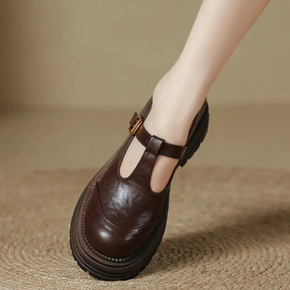 Women's T-Bar Mary Jane Brogue Round Toe Low Heel