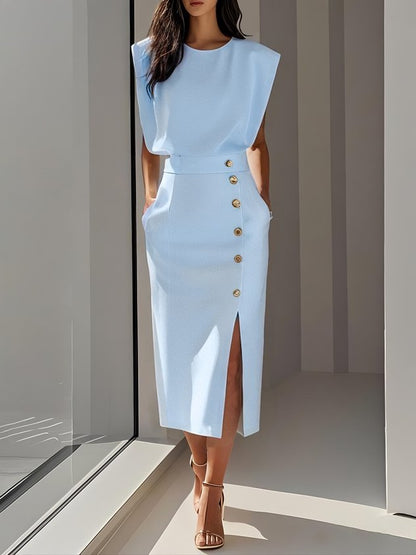 Women's Round Neck Daytime Midi Dress