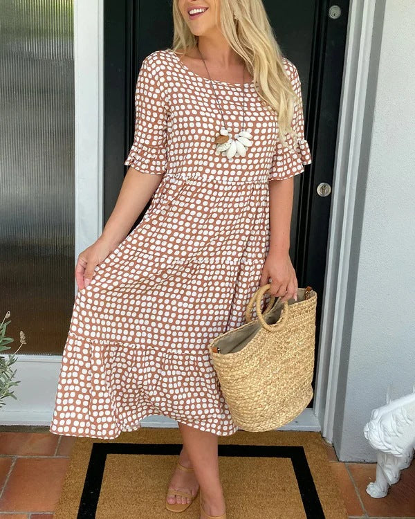 Women's Dotted Print Casual Midi Dress