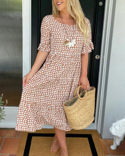 Women's Dotted Print Casual Midi Dress