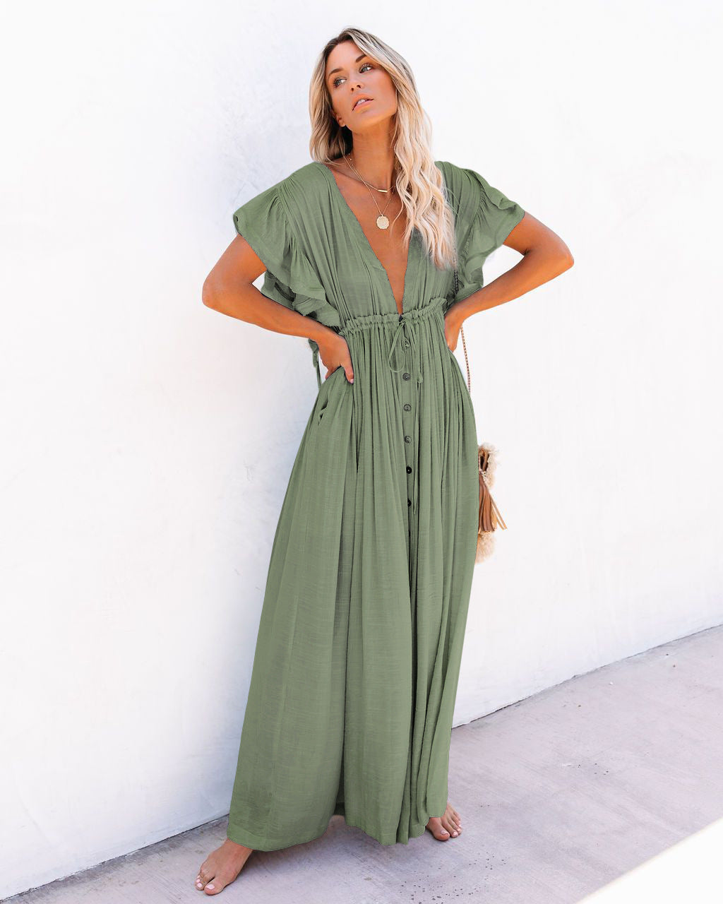 Women's Boho Wrap Vacation Cover-Up Dress