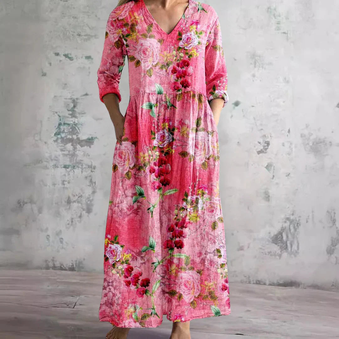 Women's Floral V-Neck Casual Maxi Dress