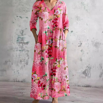 Women's Floral V-Neck Casual Maxi Dress