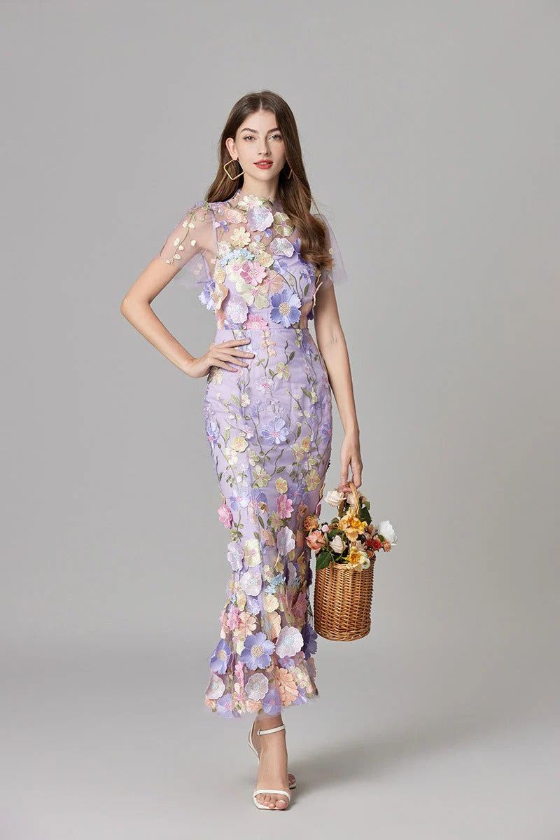 Women's Floral Appliqué Summer Gala Maxi Dress