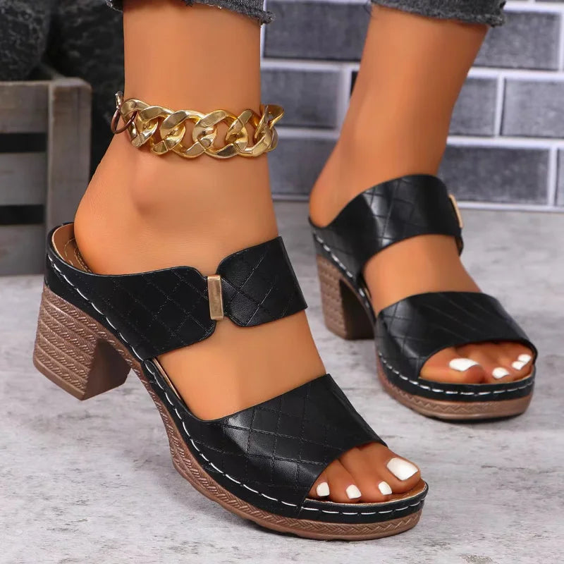 Women's Arch Support Block Heel Flat Sandals