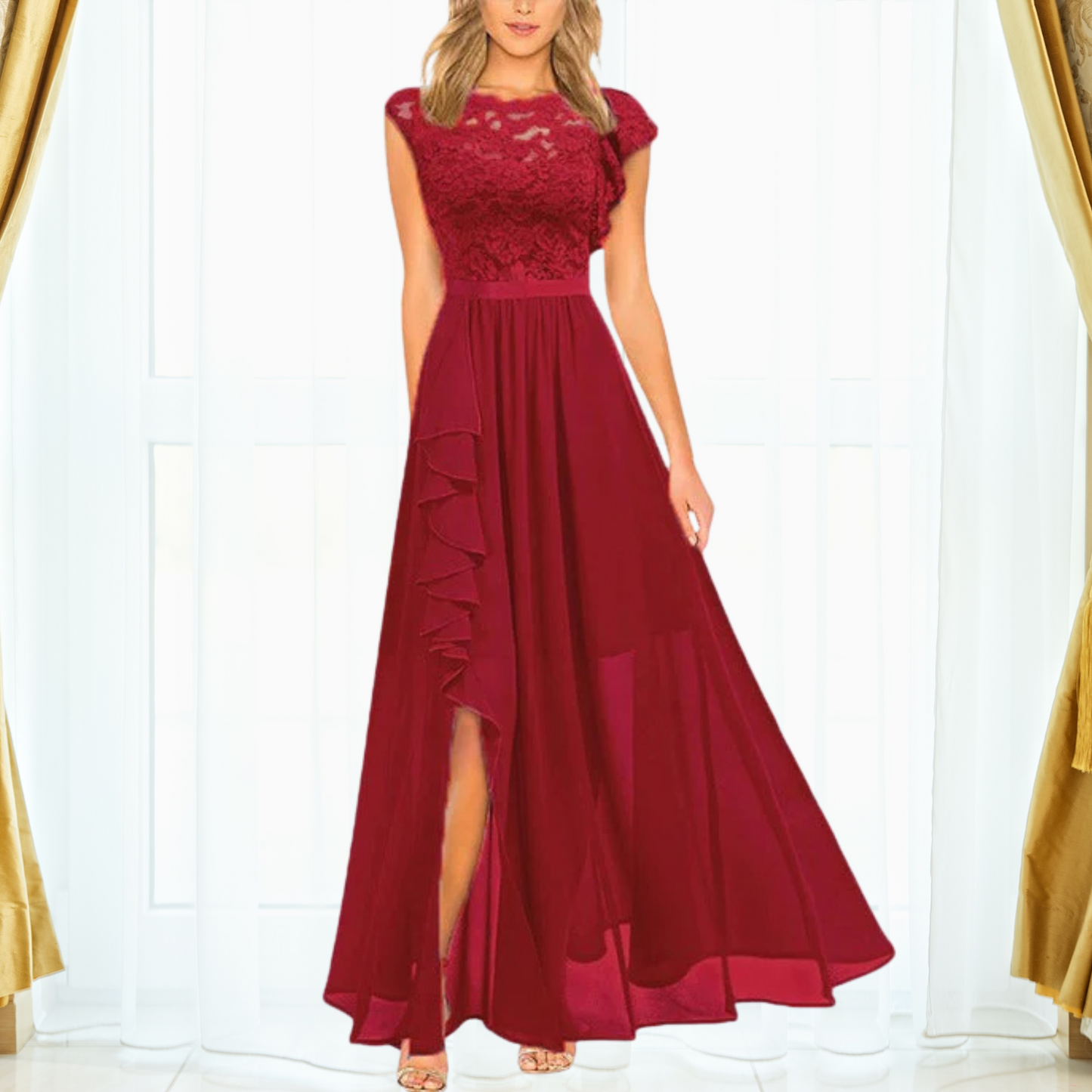 Women's Lace Chiffon Evening Maxi Dress