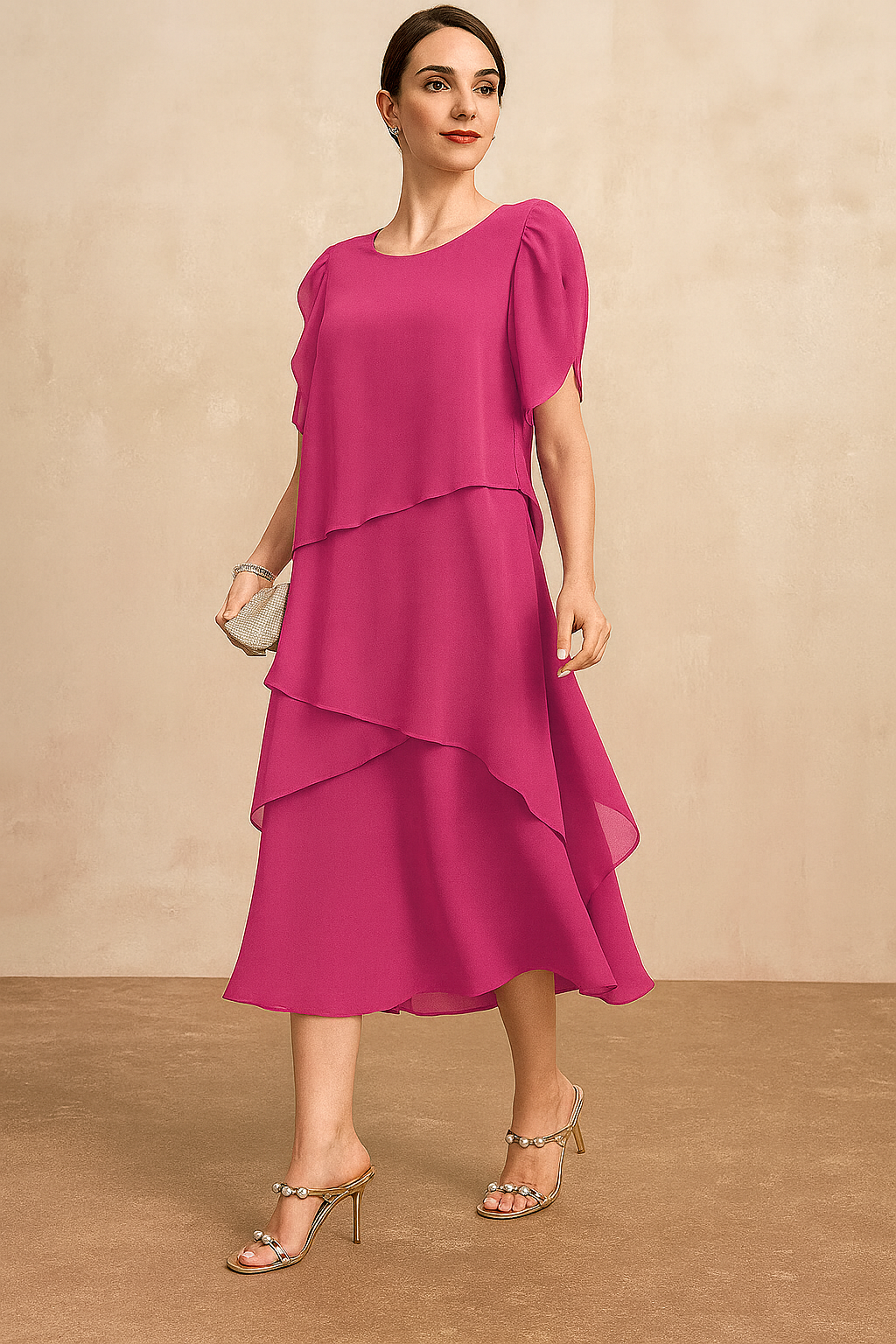 Women's Chiffon Elegant Evening Midi Dress