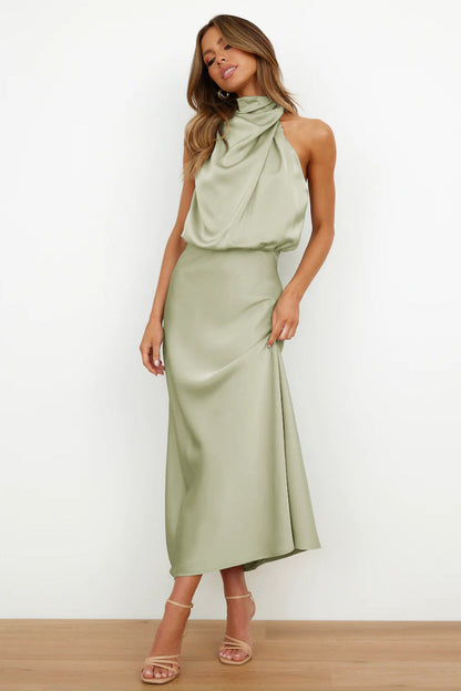 Women's Satin Halter Evening Maxi Dress