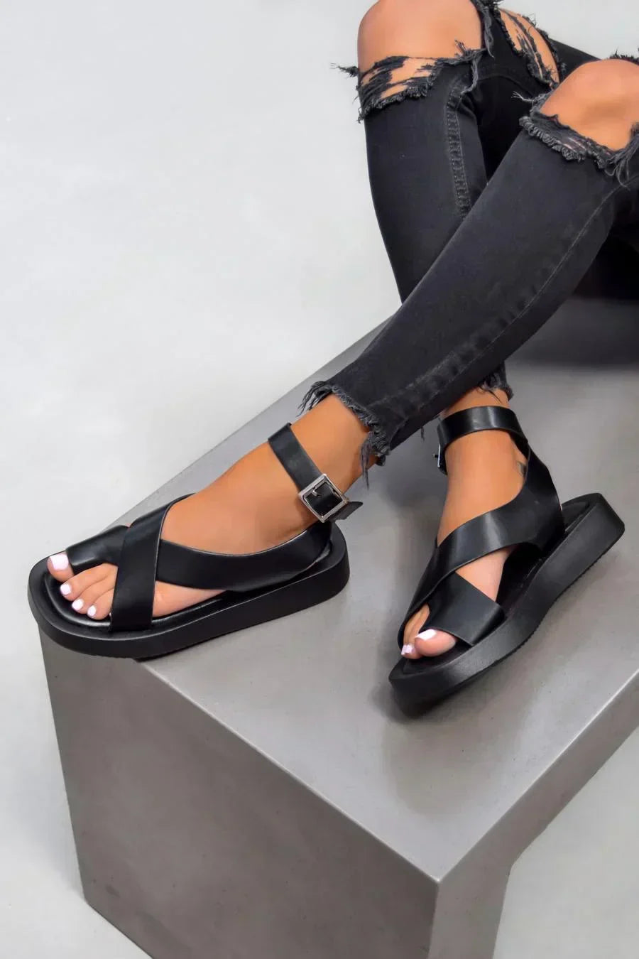 Women's Platform Flat Buckle Sandals