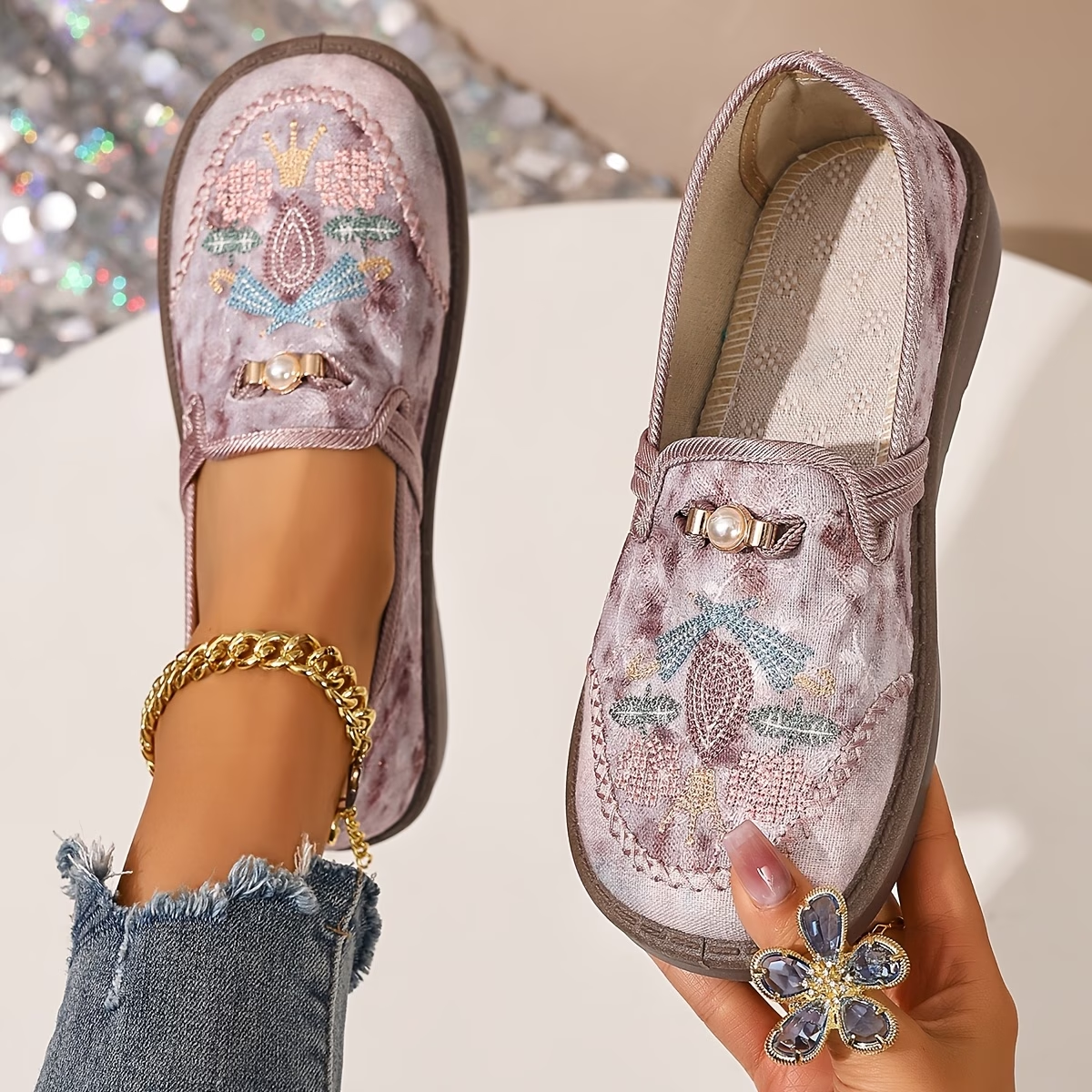 Women's Embroidered Floral Loafers