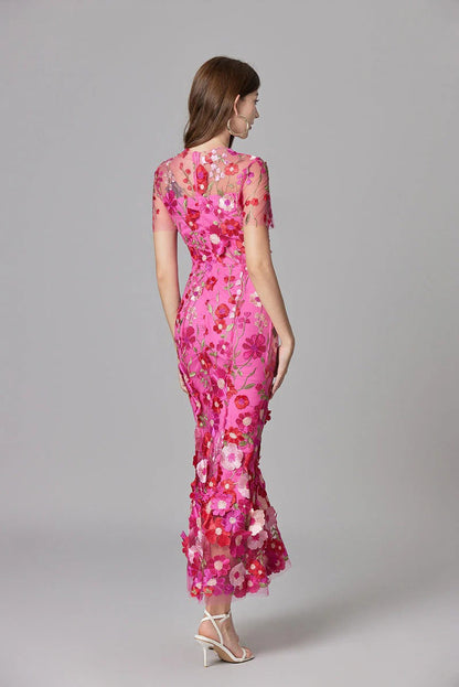 Women's Floral Appliqué Summer Gala Maxi Dress
