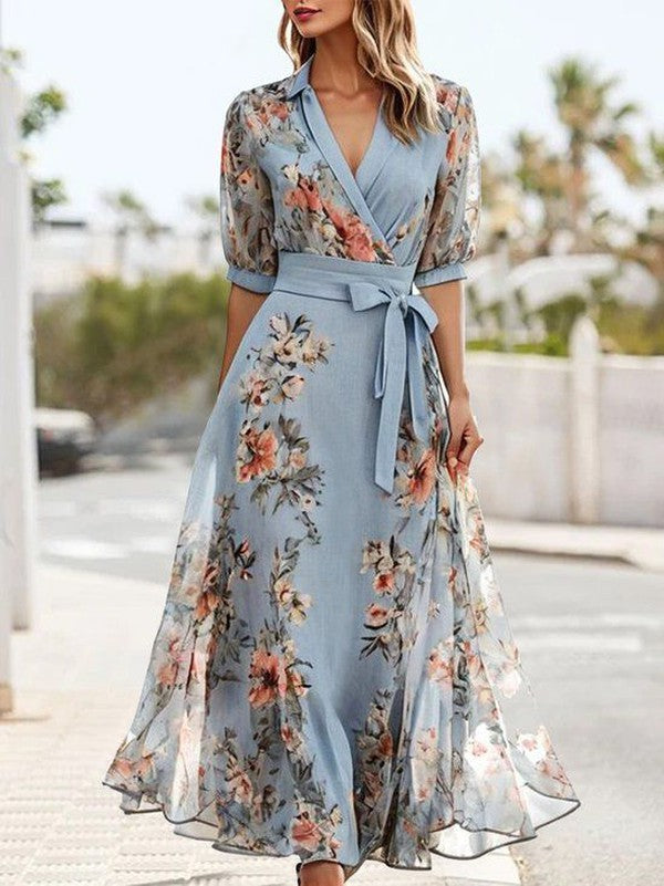 Women's V-Neck Flowy Midi Dress