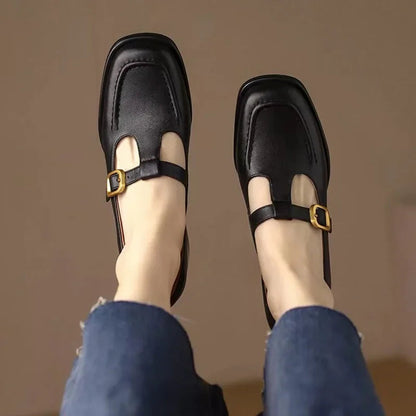 Women's T-Strap Mary Jane Shoes Square Toe Low Block Heel