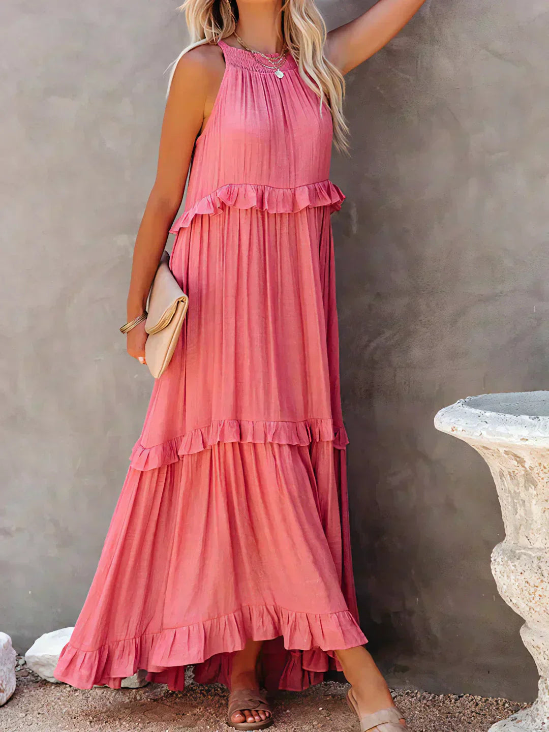 Women's Sleeveless Ruffle Day-to-Evening Midi Dress