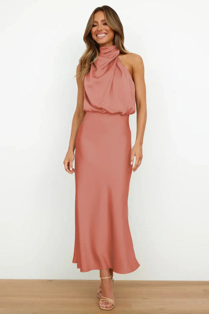 Women's Satin Halter Evening Maxi Dress