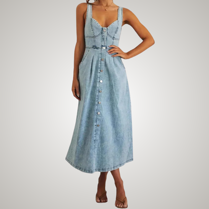 Women's Sleeveless Denim Casual Midi Dress