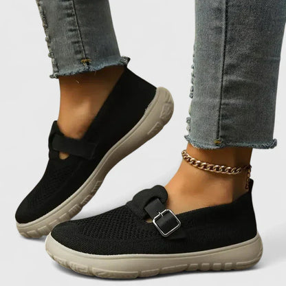 Women's Mesh Slip-On Sneakers with Buckle Strap