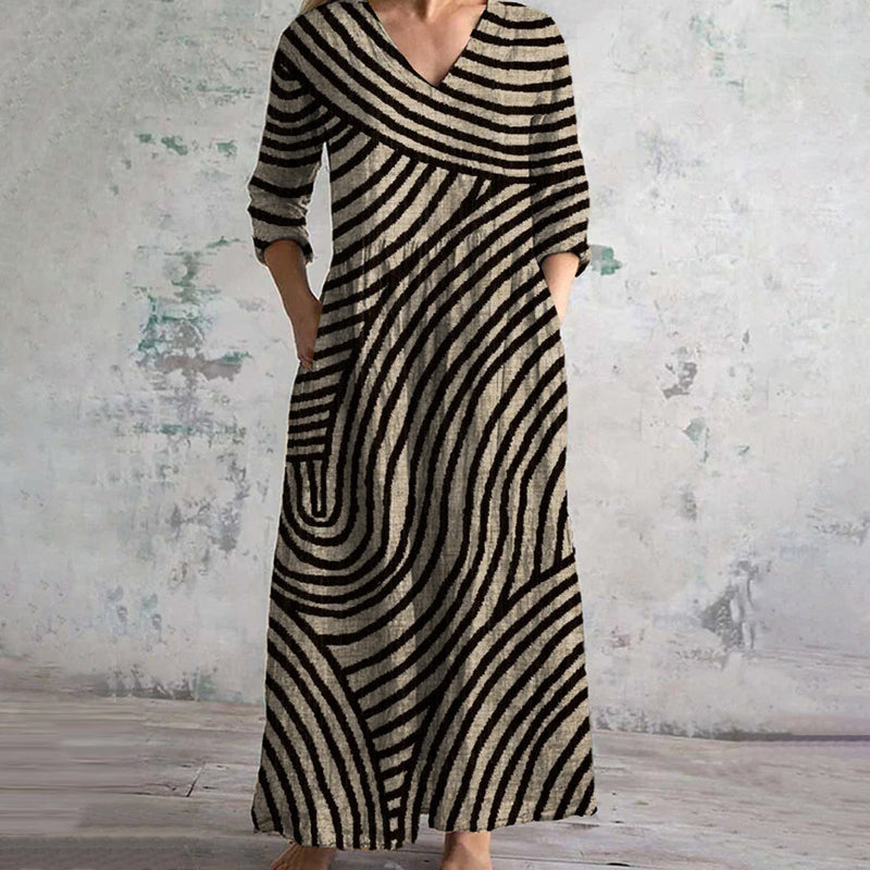 Women's Vintage Striped Casual Midi Dress