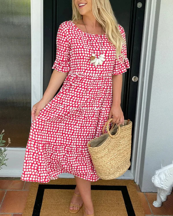 Women's Dotted Print Casual Midi Dress
