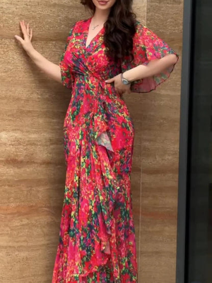 Women's Printed Retro Style Midi Dress