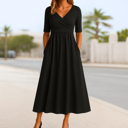 Women's Crossed Front Casual Day Midi Dress