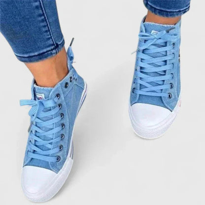 Women's Denim High Top Lace-Up Zip Sneakers