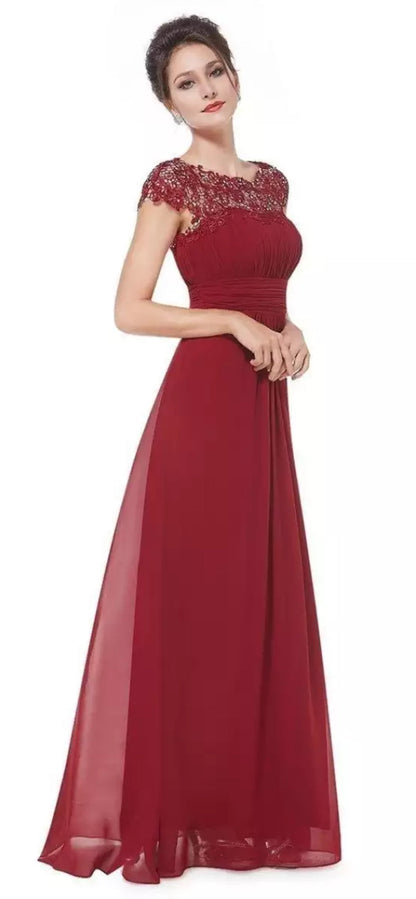 Women's Lace A-Line Wedding Guest Maxi Dress