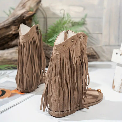 Women's Fringe Ankle Boots with Zipper