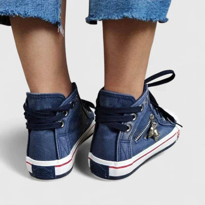 Women's Denim High Top Lace-Up Zip Sneakers