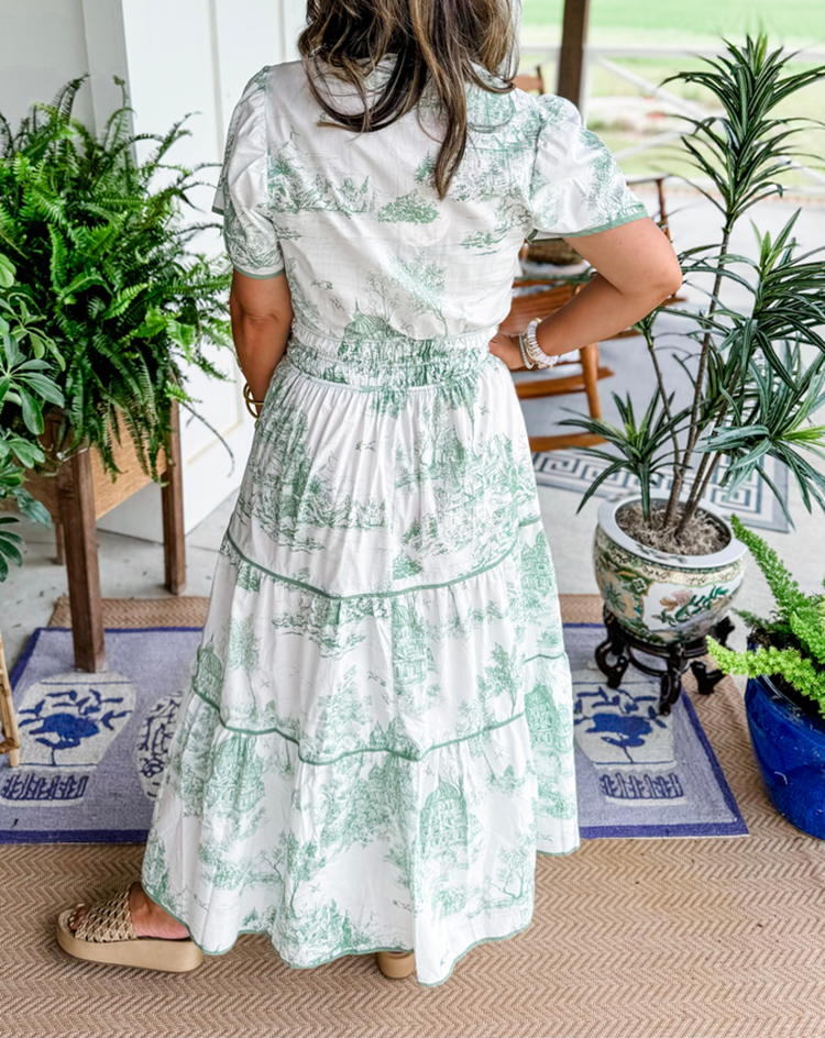 Women's Toile Print Spring Maxi Dress