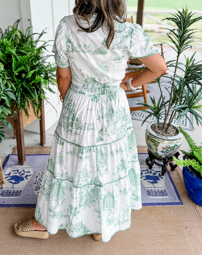 Women's Toile Print Spring Maxi Dress