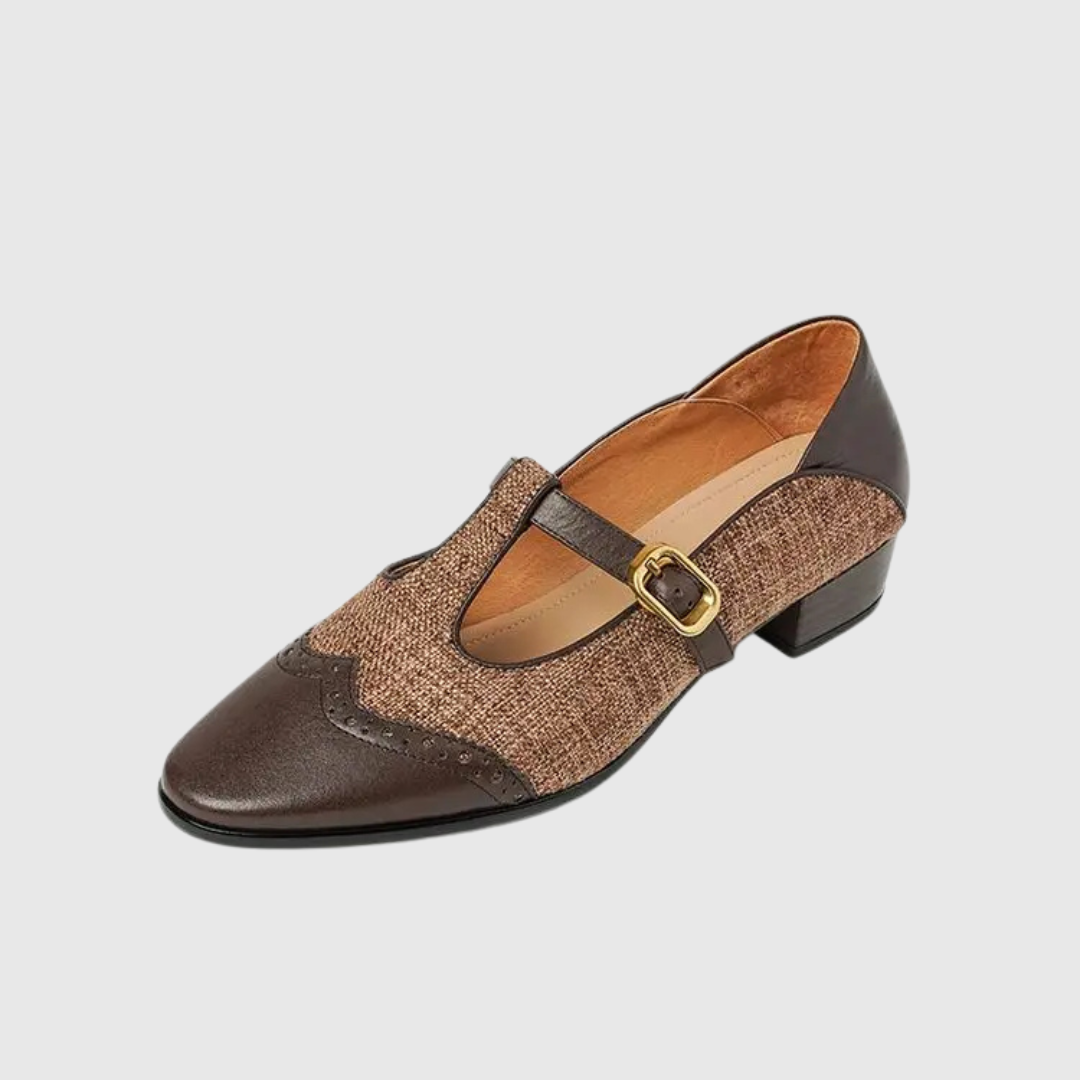 Women's Two-Tone T-Strap Mary Jane Vintage Low Heel