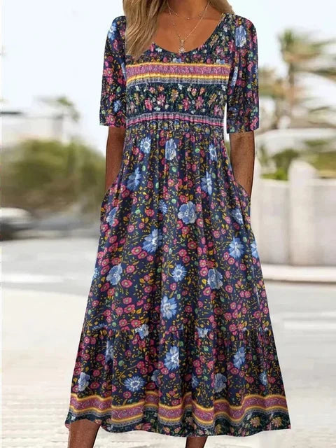 Women's Boho Print Casual Summer Midi Dress