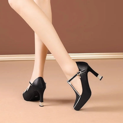 Bellara Leather Block Heels with Buckle