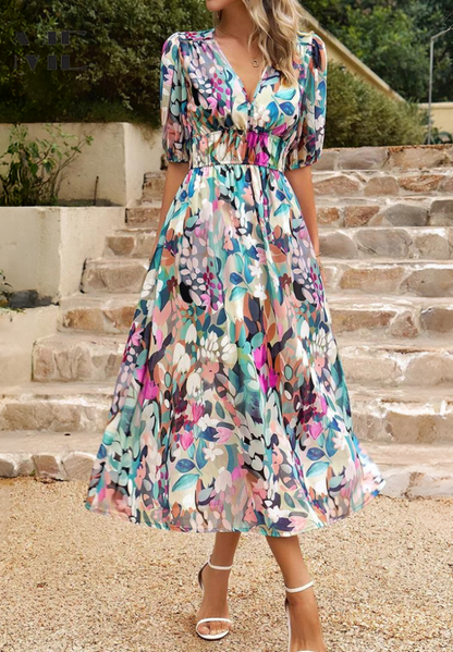 Women's Floral Print Casual Midi Dress