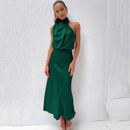 Women's Satin Halter Evening Maxi Dress