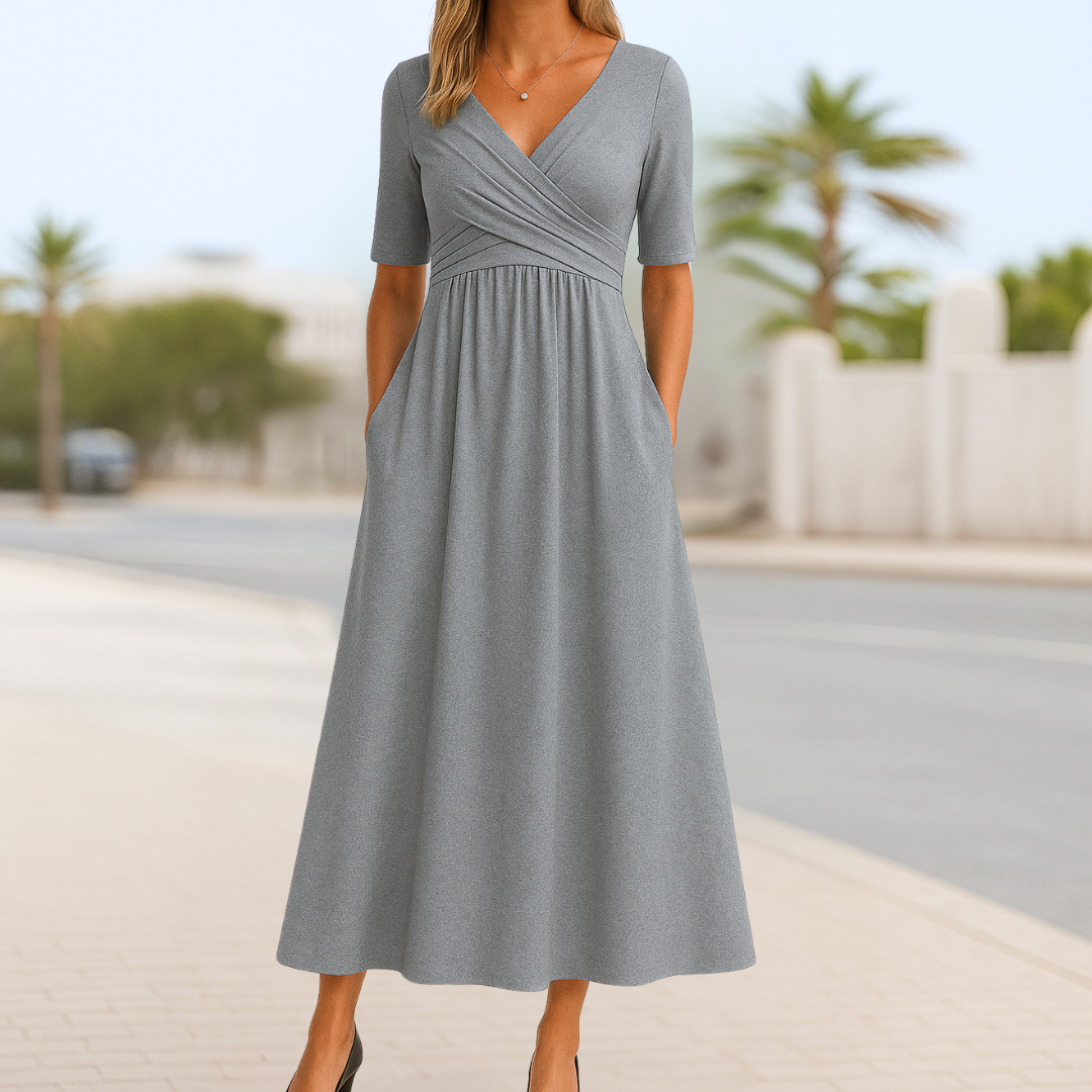Women's Crossed Front Casual Day Midi Dress