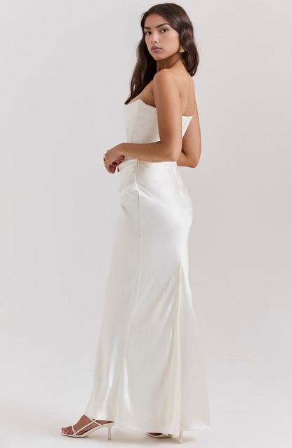 Women's Lace Strapless Evening Maxi Dress