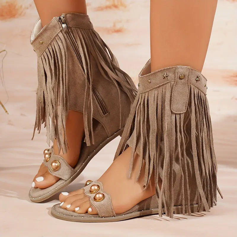 Women's Fringe Ankle Boots with Zipper